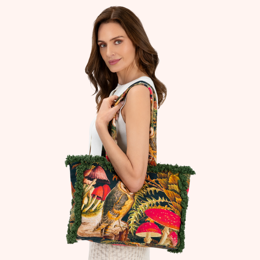 Fringed Tote Bags - Woodland Owl