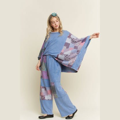 Mineral Washed Boho Patch Poncho Top