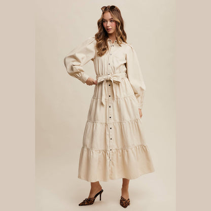 Utility Tiered Denim Midi Dress