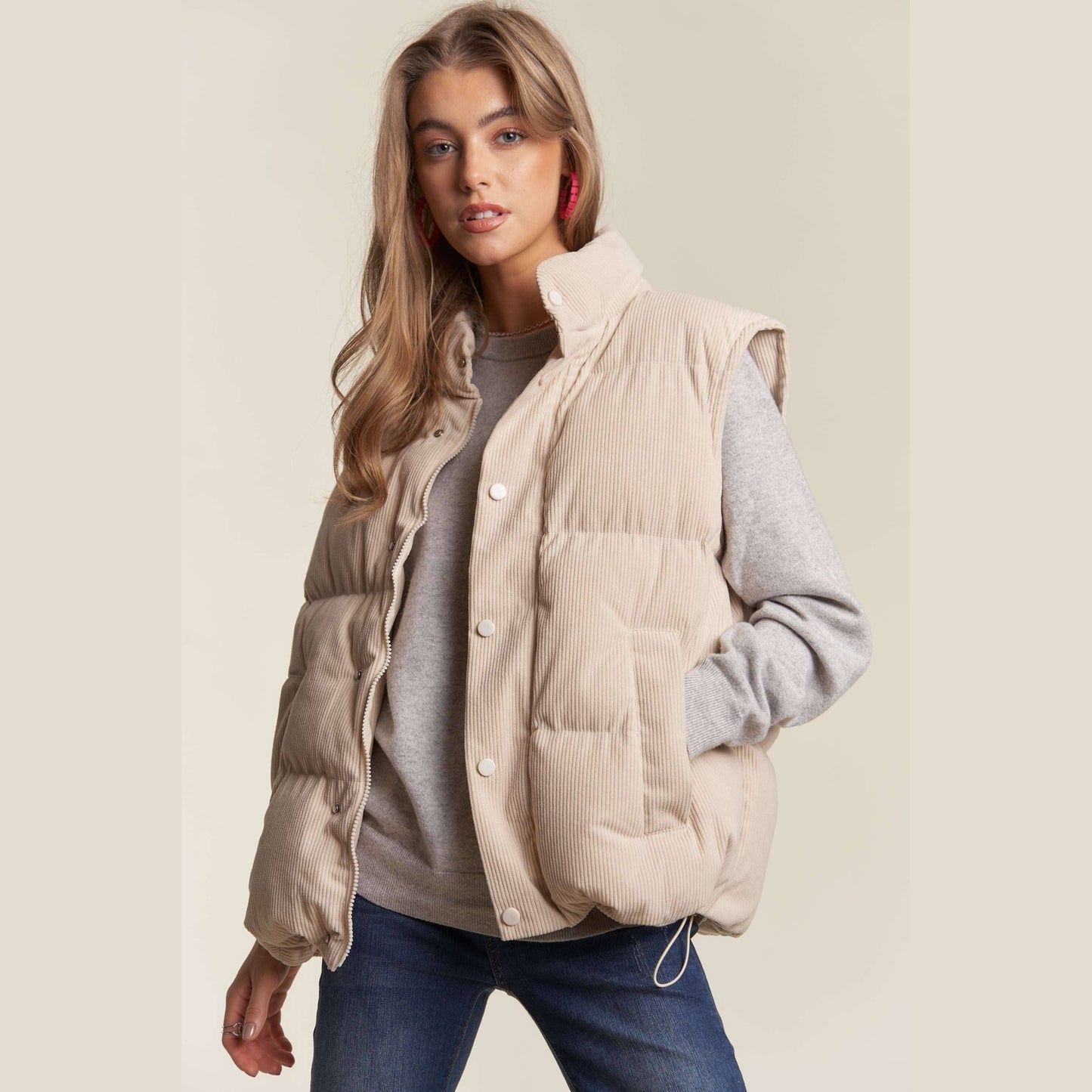 Button Down Courdoroy Puff Vest