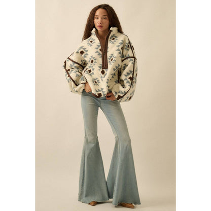 Geometric-Print Sherpa Fleece Half-Zip Pullover
