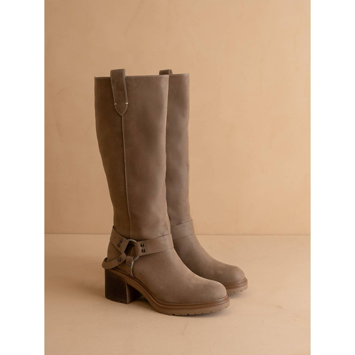 The Leanne | Dark Taupe Moto Knee High Boot