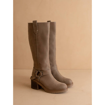 The Leanne | Dark Taupe Moto Knee High Boot
