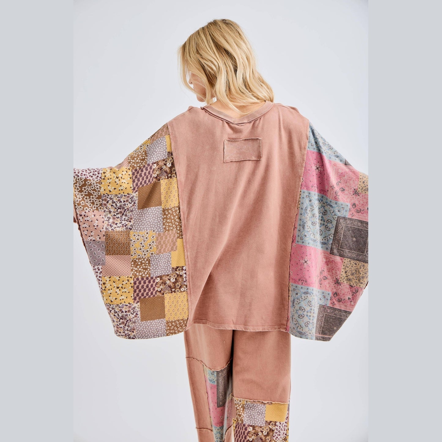 Mineral Washed Boho Patch Poncho Top