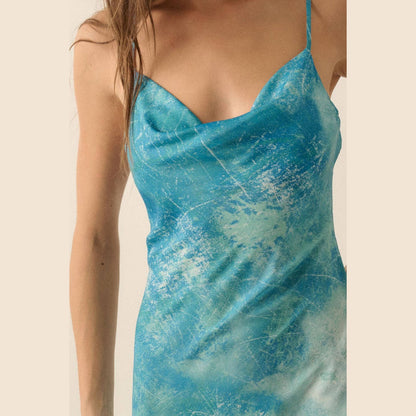 Tie Dye-Print Satin Bias-Cut Maxi Dress