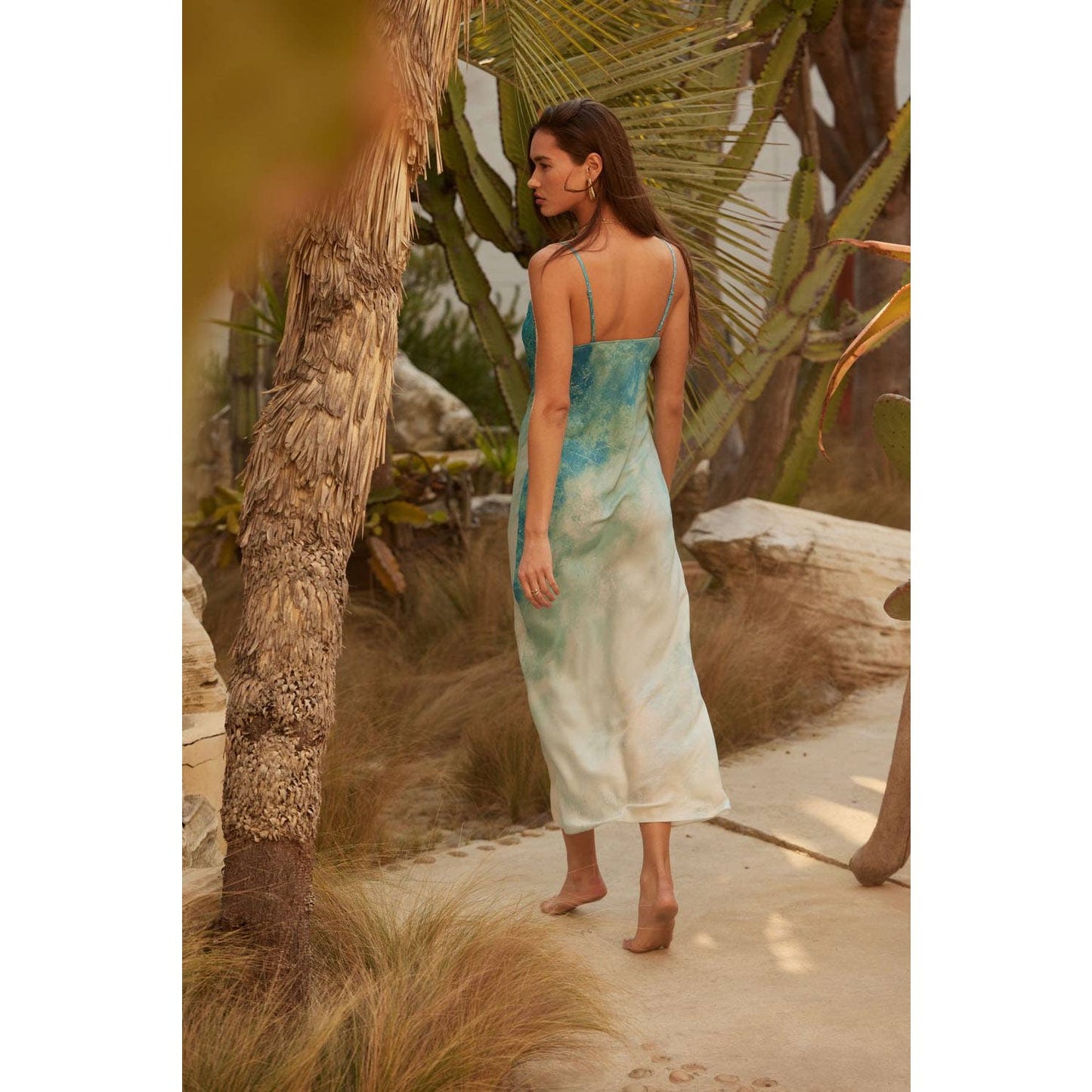 Tie Dye-Print Satin Bias-Cut Maxi Dress