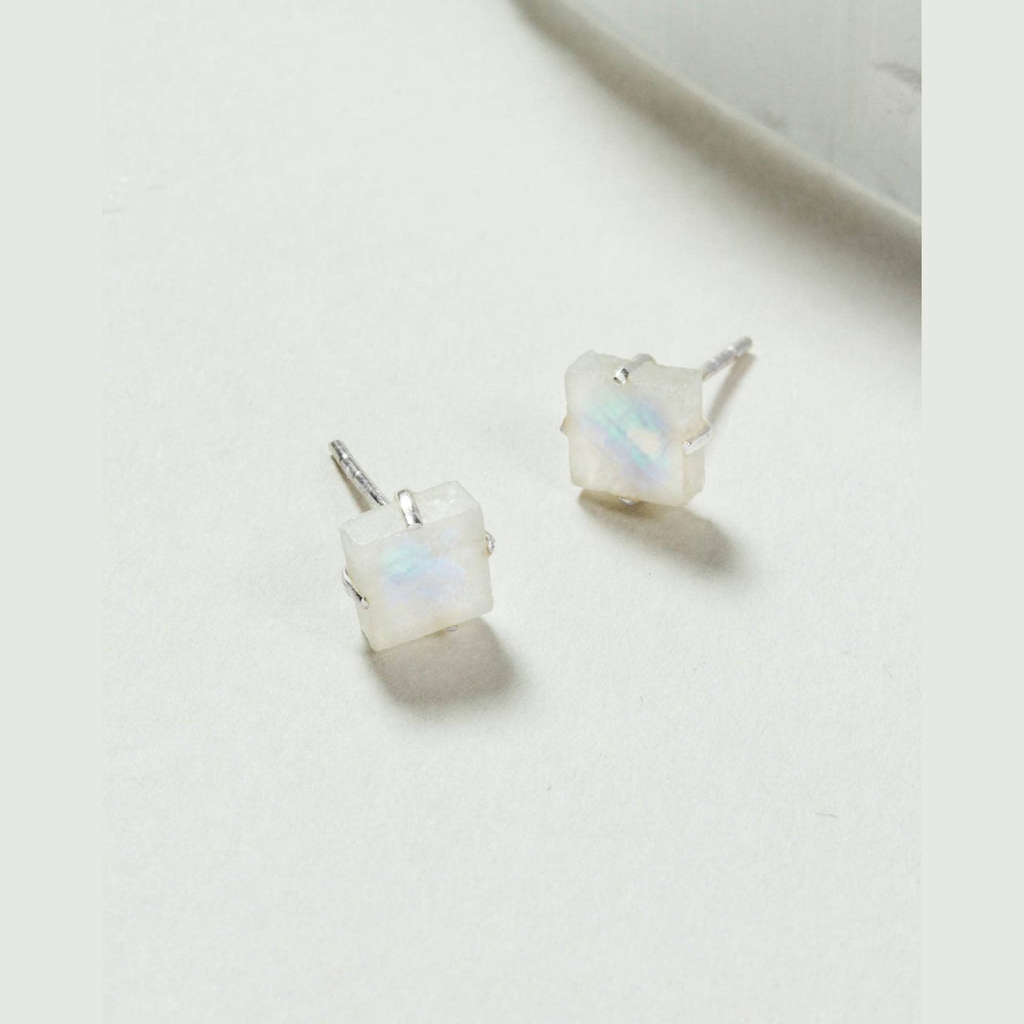Raw Beauty Post Earrings- Sterling Silver - Moonstone