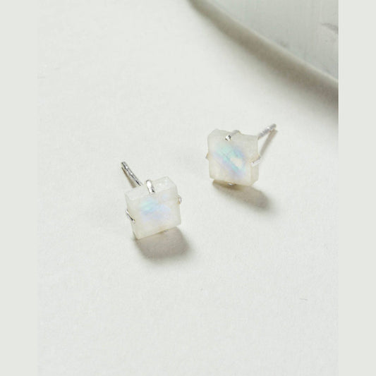 Raw Beauty Post Earrings- Sterling Silver - Moonstone