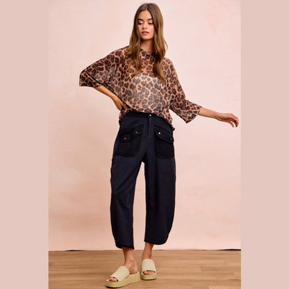 Leopard Print Short Sleeves Boxy Mesh Top