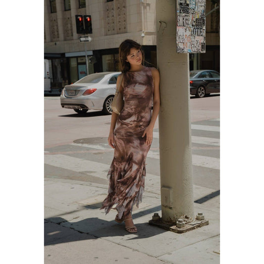 Mesh Maxi Dress with Ruffles