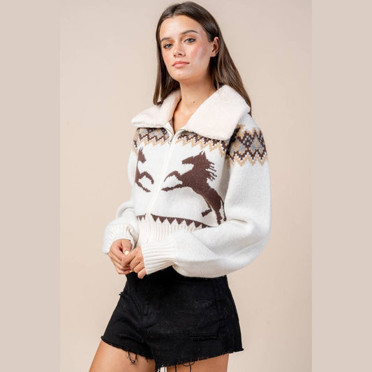 Horses Zip Sweater Cardigan - The Feral Market