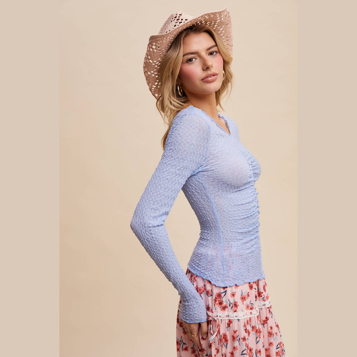 Textured Stretch Long-Sleeve Layering Top - The Feral Market