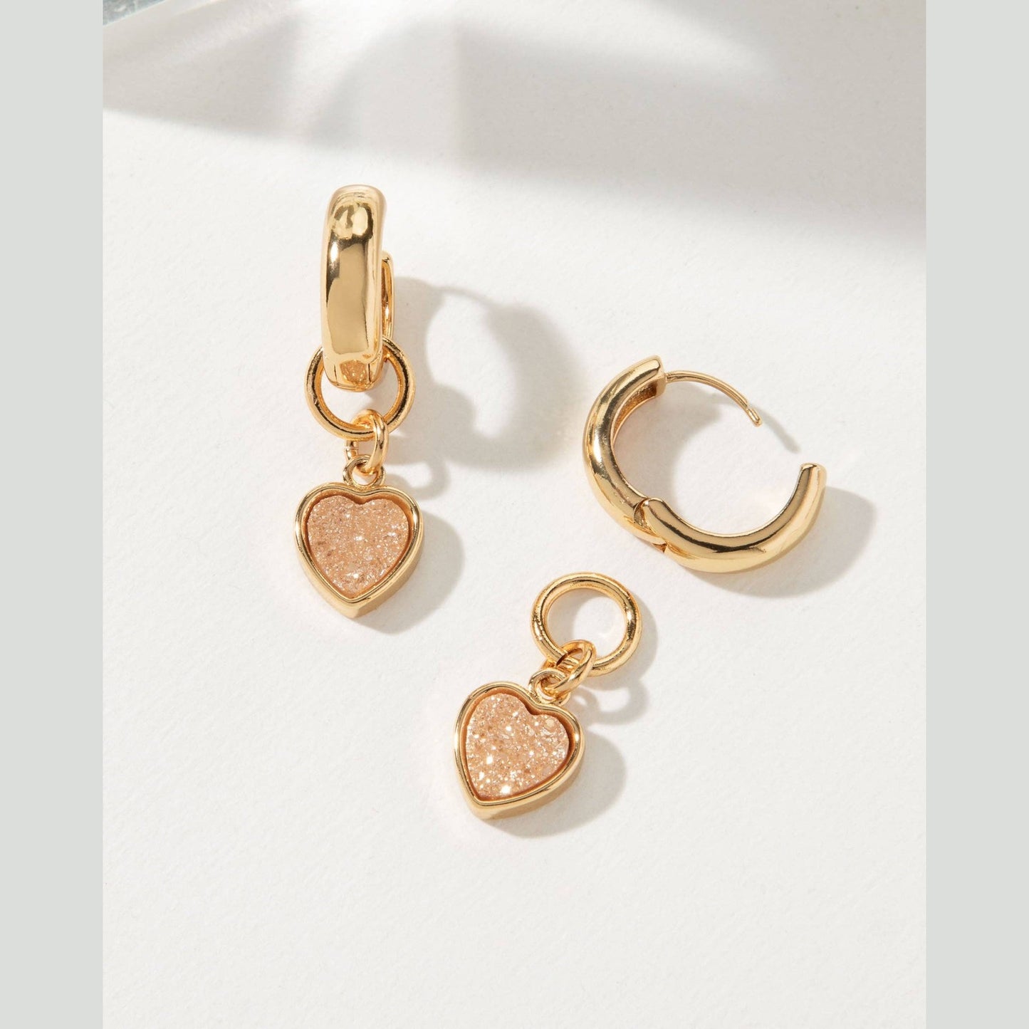 Heart's Accelerated Huggie Hoop Earring Gold - Peach Druzy