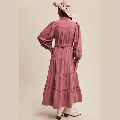 Utility Tiered Denim Midi Dress