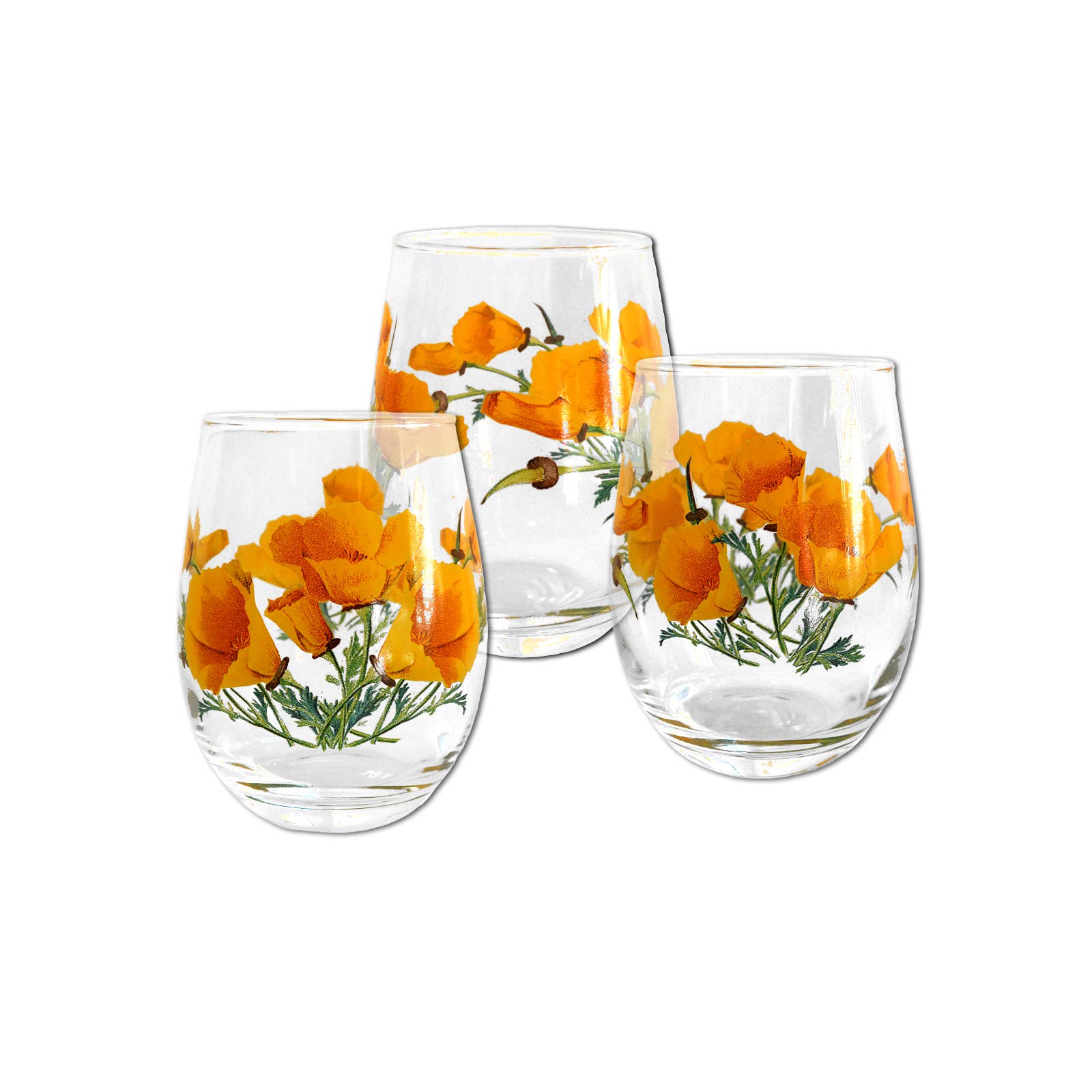 California State w/ Poppies Stemless Wine Glass
