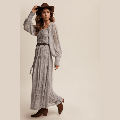 Vintage Lace Maxi Dress with Smocked Details