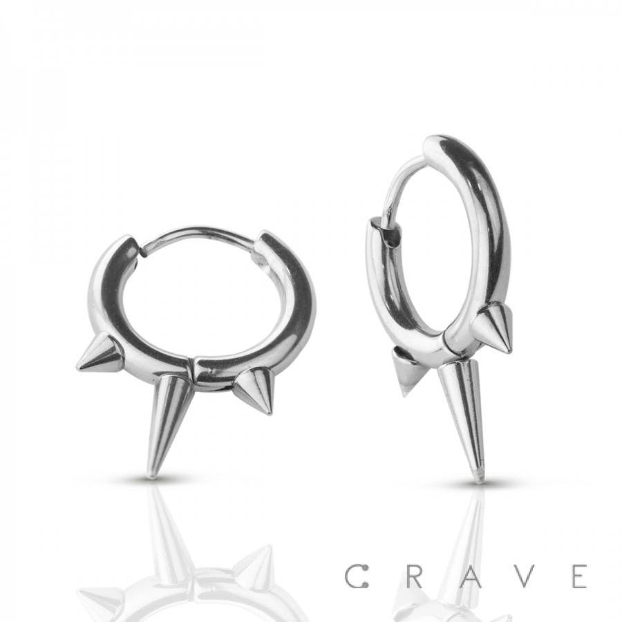 STAINLESS STEEL HUGGIE/HOOP EARRINGS WITH SPIKES