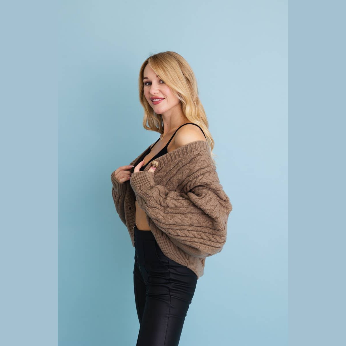 Chunky Cable Knit Button-Up Cropped Cardigan - The Feral Market
