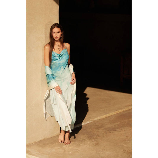 Tie Dye-Print Satin Bias-Cut Maxi Dress