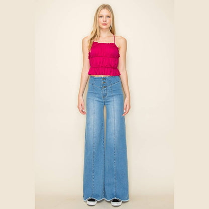 Lobelia Front Seam Wide Leg Denim Jeans in Dark Wash