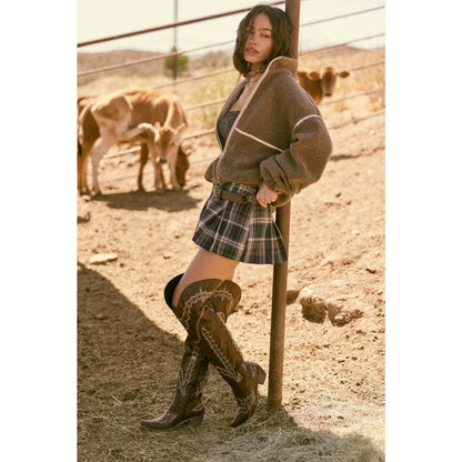 Faux Leather-Trimmed Sherpa Fleece Zip-Up Jacket