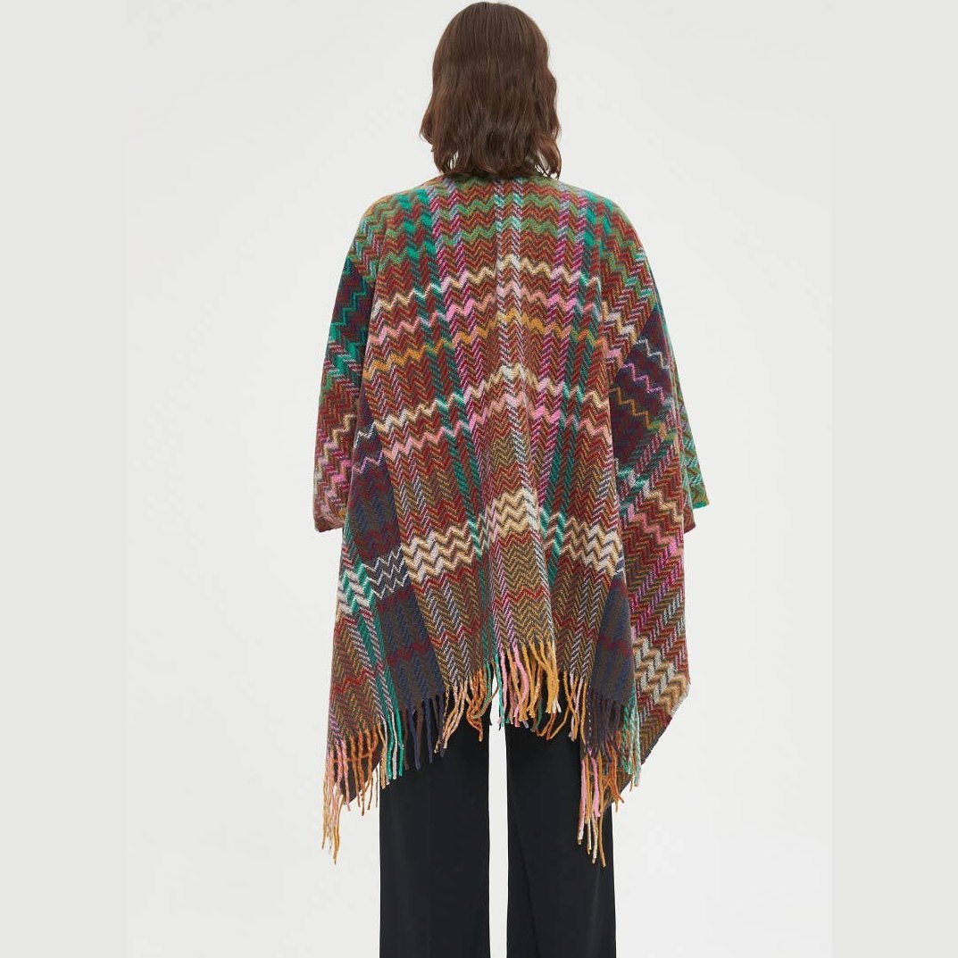 Plaid Ruana Multi-Colored Kimono shawl With Tassel Detail