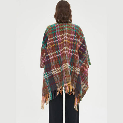 Plaid Ruana Multi-Colored Kimono shawl With Tassel Detail