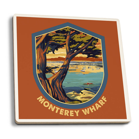 CERAMIC COASTER Monterey Wharf, California, Coastal Scene