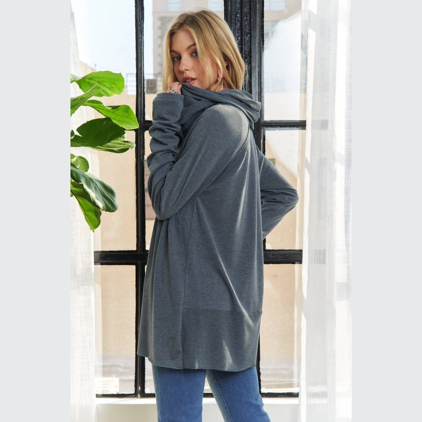 Raglan Sleeve Cowl Neck Top