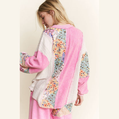 Mineral Washed Floral WaveKnit Jacquard Boho Top