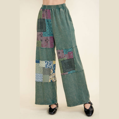 Mineral Washed Boho Block Patch Pants