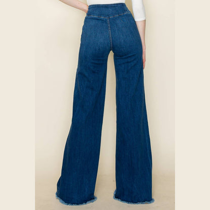 Lobelia Front Seam Wide Leg Denim Jeans in Dark Wash