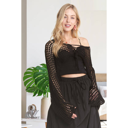 Front Lace Up Crochet Bolero