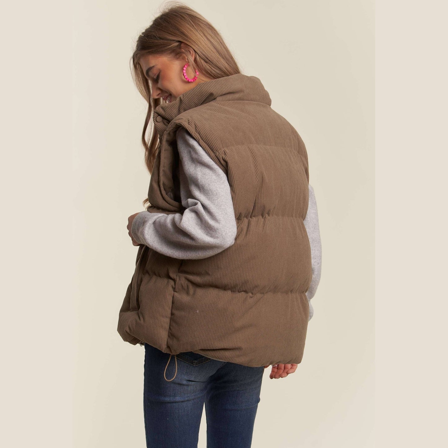 Button Down Courdoroy Puff Vest