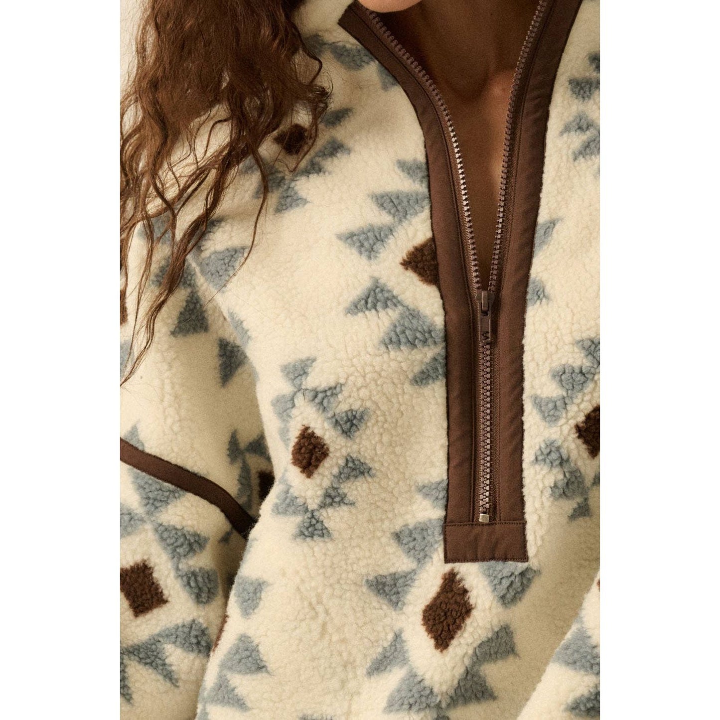 Geometric-Print Sherpa Fleece Half-Zip Pullover