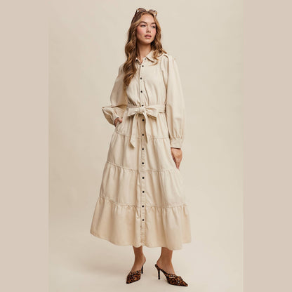 Utility Tiered Denim Midi Dress
