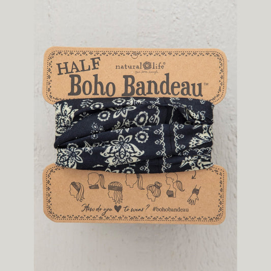 Half Boho Bandeau® Headband - Black Cream Mandala