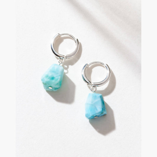 Sterling Silver Tropical Tide Huggie Hoop Earrings - Larimar