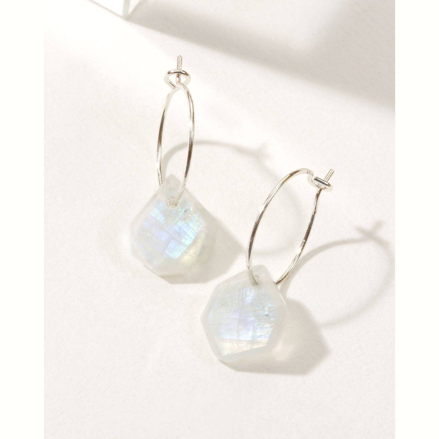 Sterling Silver Geometry Mini Hoop Earrings- Moonstone