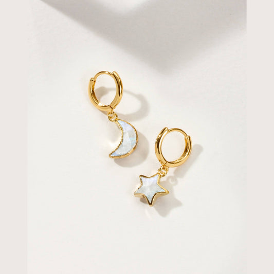 Sky Gazing Mismatched Hoop Earrings- Moonstone