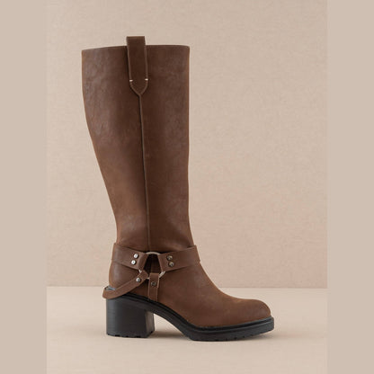 The Leanne | Coffee Moto Knee High Boot