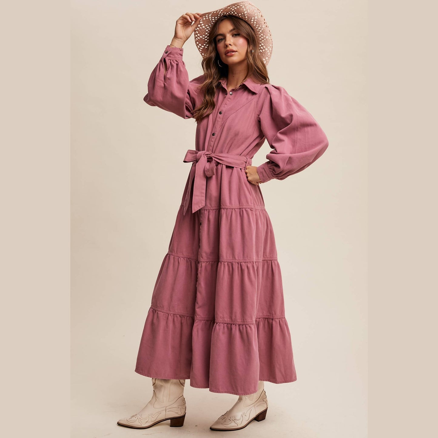 Utility Tiered Denim Midi Dress