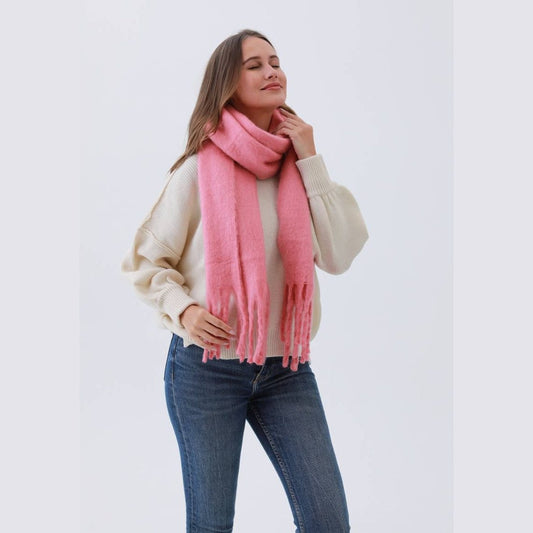 Cozy Knit Soild Scarf with Tassels