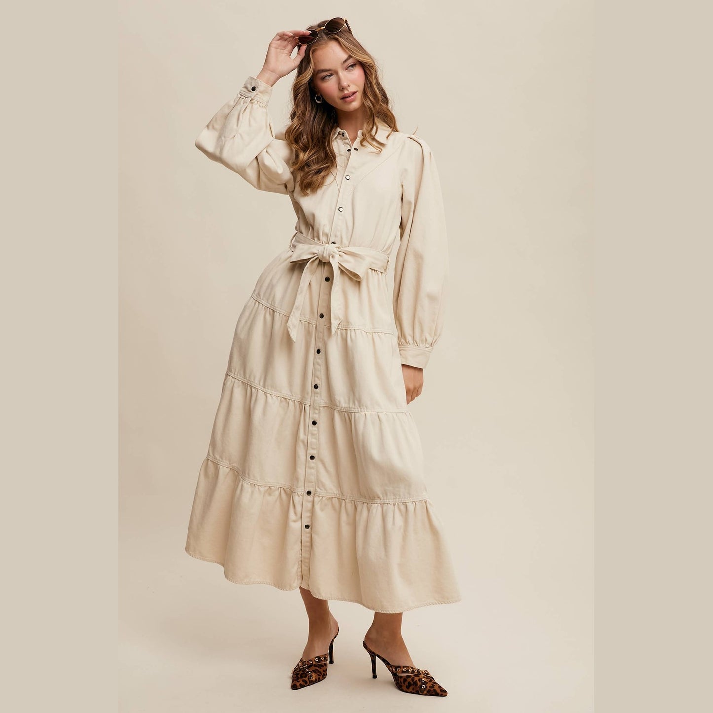 Utility Tiered Denim Midi Dress