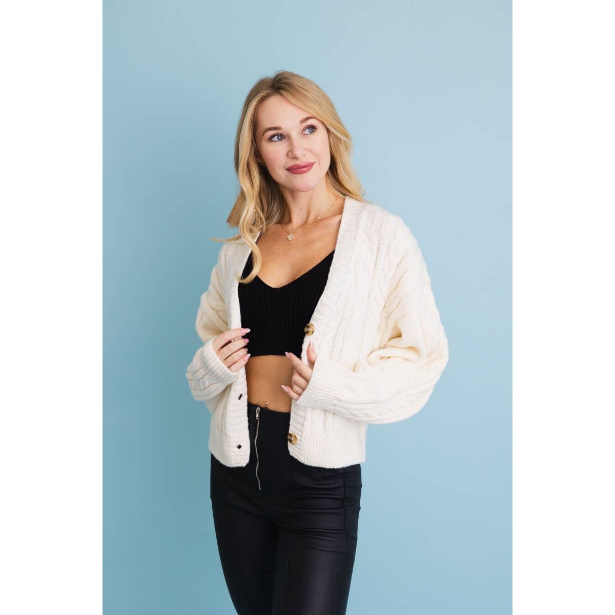 Chunky Cable Knit Button-Up Cropped Cardigan - The Feral Market