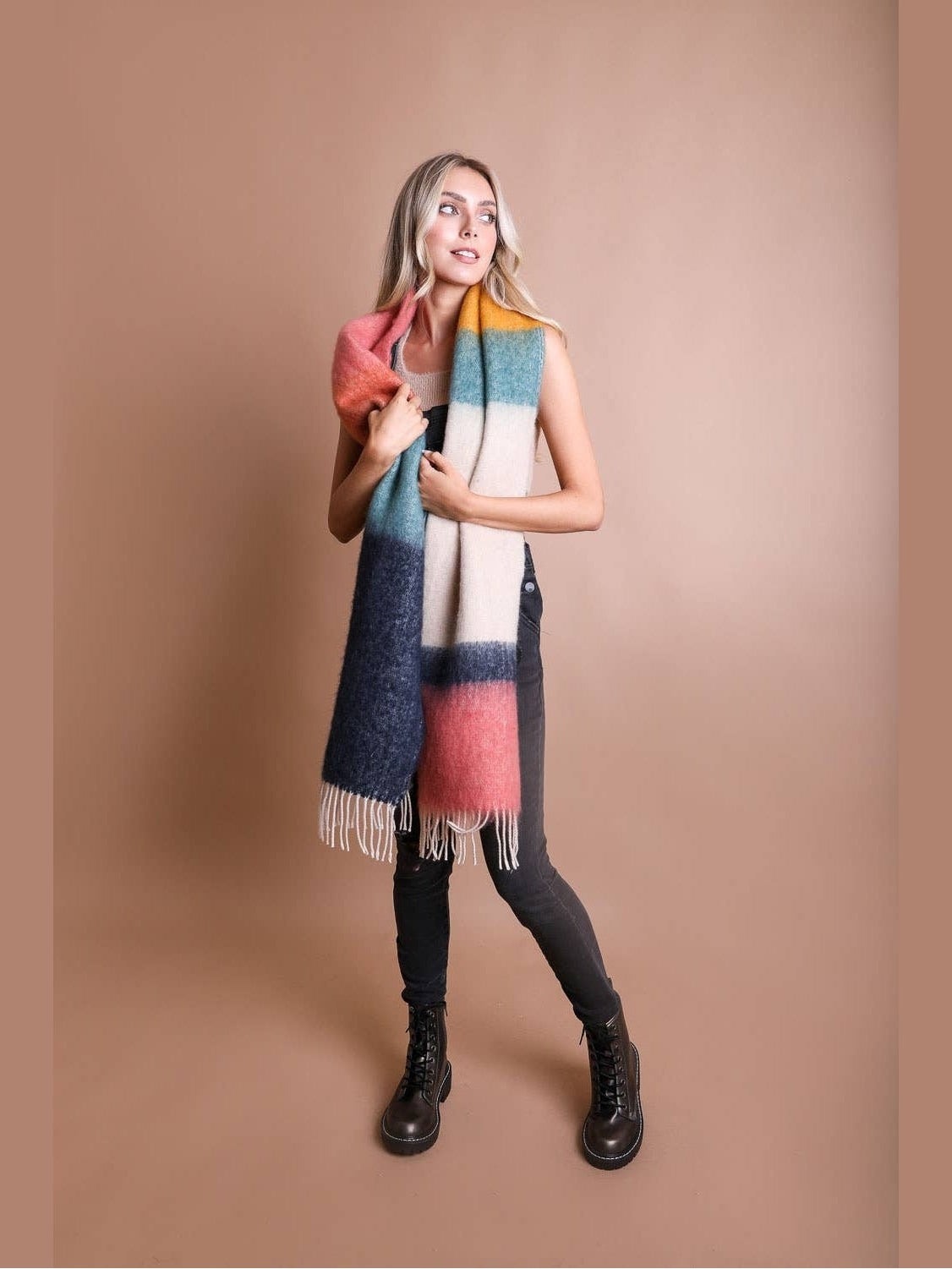 Color Block Soft Faux Mohair Scarf