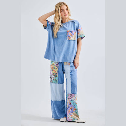 Mineral Washed Flower Patch Pocket Top