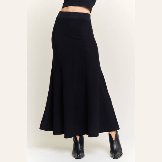 Ribbed Knit Pleated Midi Skirt