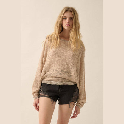 Burnout Knit Dolman-Sleeve Sweater