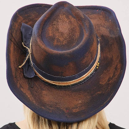 Vintage Versatile Shapeable Cowgirl & Fedora Hat With Distre